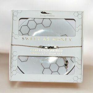 Lucky Feather Sweet As Honey 14k Gold Dipped Beads Bracelet /Dish Set